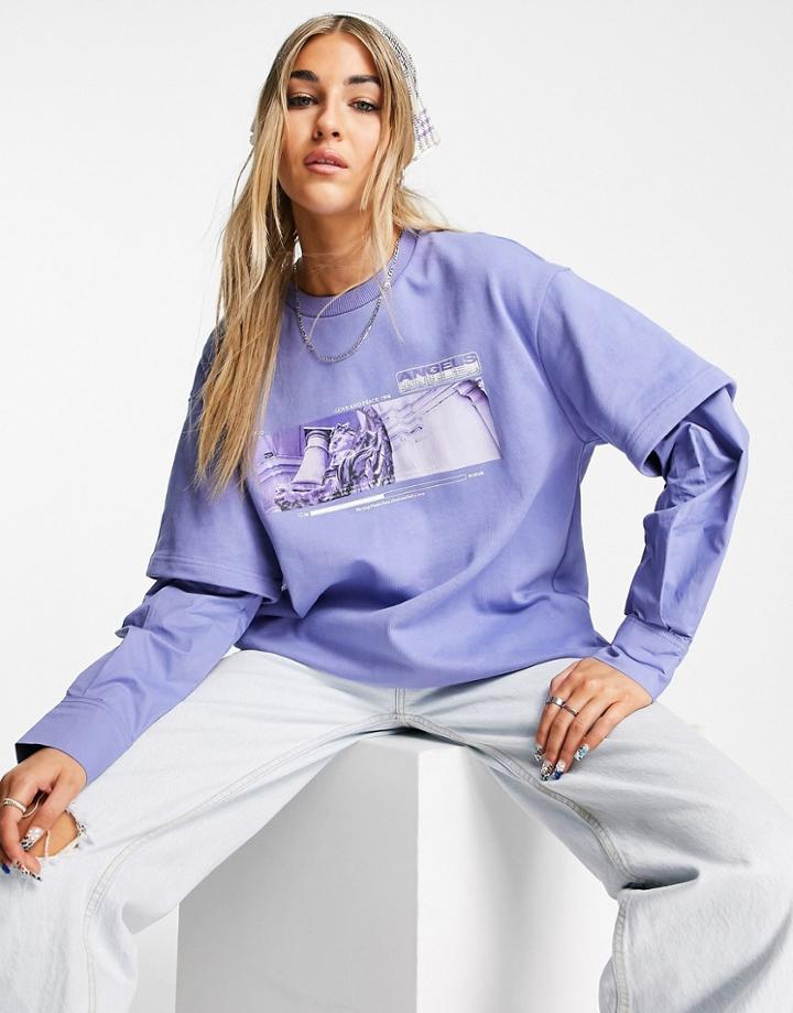 Urban Revivo Long Sleeve Graphic T-shirt In Purple