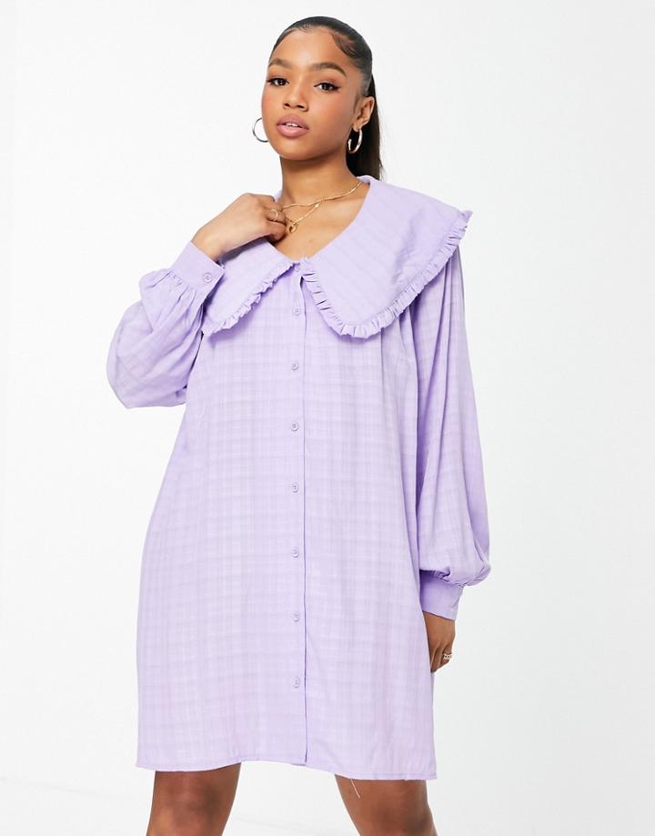 Lola May Statement Collar Oversized Smock Dress In Purple
