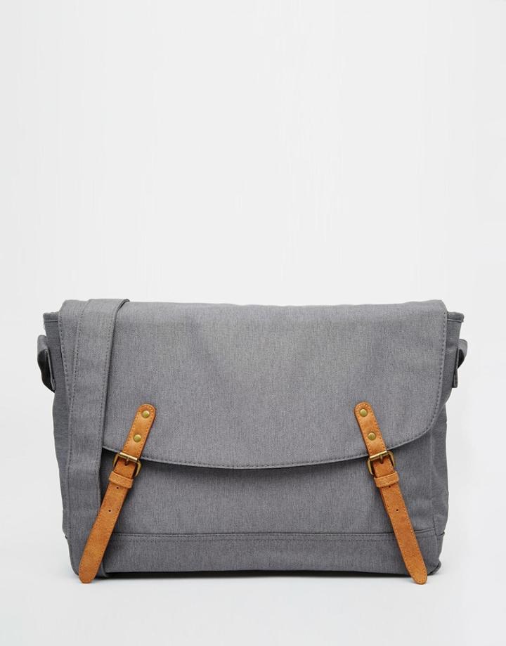 Asos Satchel In Gray Marl Nylon With Faux Leather Straps - Gray