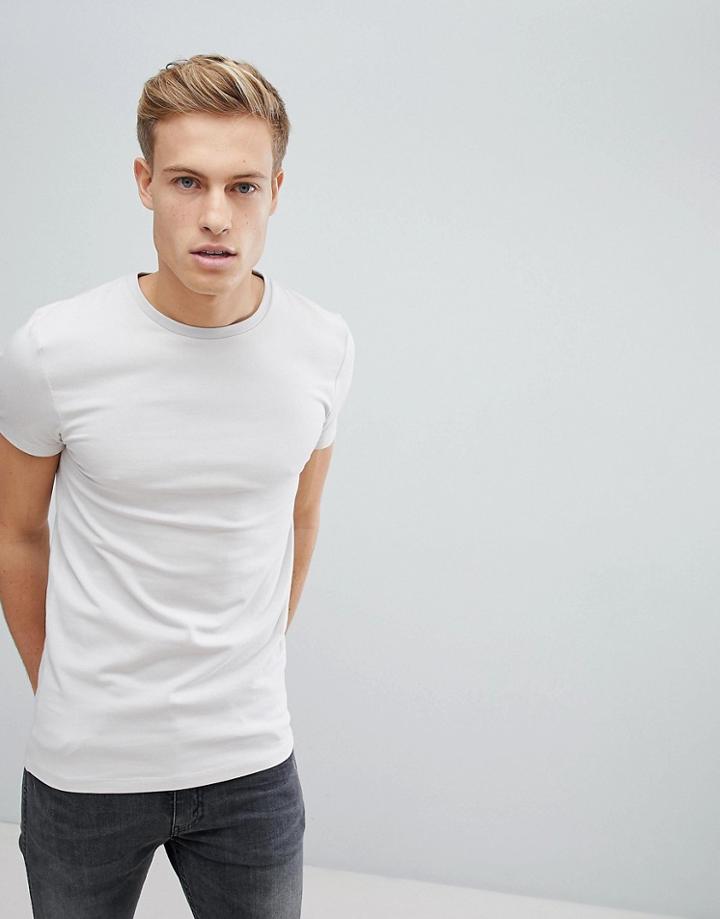 Asos Muscle Fit T-shirt With Crew Neck In Beige - Gray