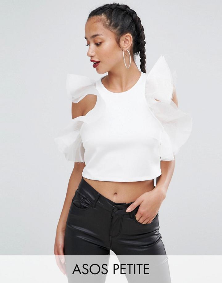 Asos Petite Top In Scuba With Organza Ruffles - White