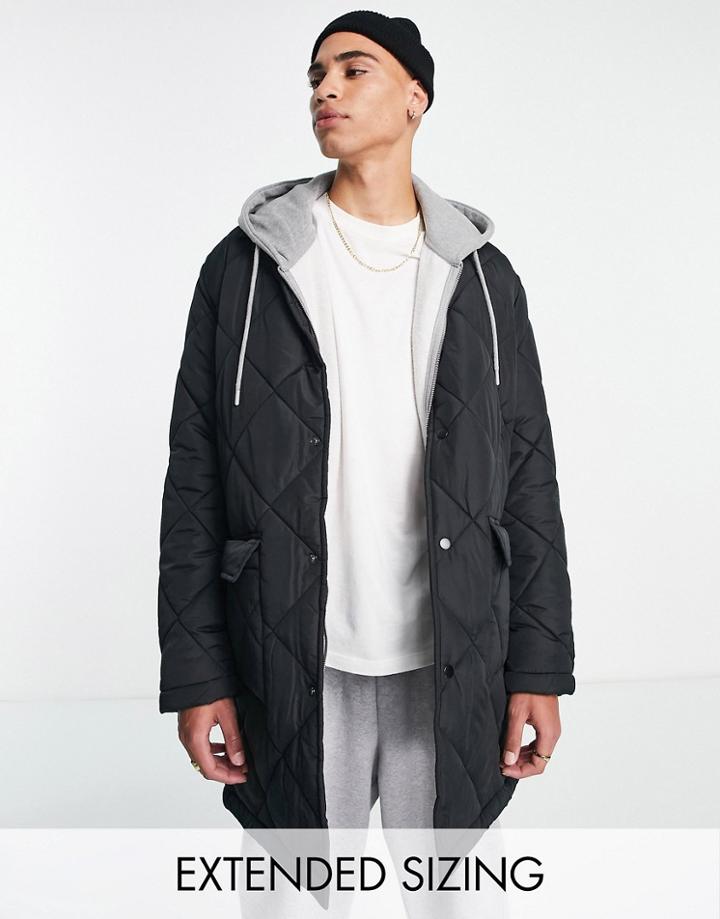 Asos Design Diamond Quilt Trench Coat In Black