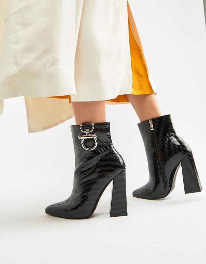 Public Desire Forever Black Croc Silver Hardwear Boots - Black