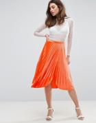 Asos Pleated Velvet Midi Skirt With Thigh Split - Orange