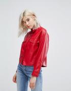 Bershka Double Pocket Shirt With Covered Placket - Red