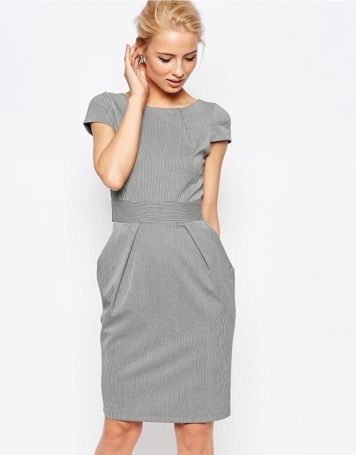 Closet Tie Back Tulip Dress In Houndstooth - Black