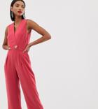 Mango V Neck Jumpsuit In Rust - Red