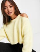Asos Design Sweater With Cut Out Shoulder Detail In Yellow