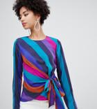 Warehouse Blouse With Tie Side In Stripe - Multi