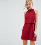 Asos Petite Double Layer Dress With High Neck - Red