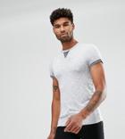 Asos Tall Muscle T-shirt With Roll Sleeve And Modesty Triangle In Interest Fabric - Gray