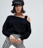 River Island Sweater With Asymmetric Shoulder In Black - Black