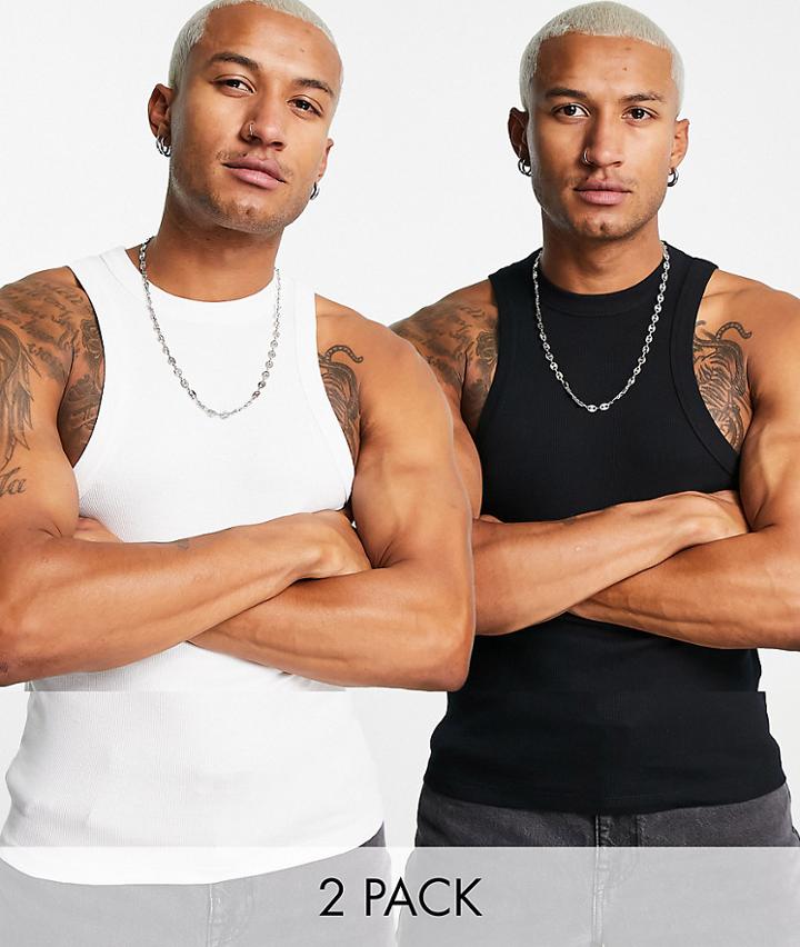 Asos Design 2 Pack Muscle Rib Tank Top With Racer In Multi
