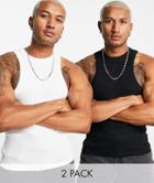 Asos Design 2 Pack Muscle Rib Tank Top With Racer In Multi