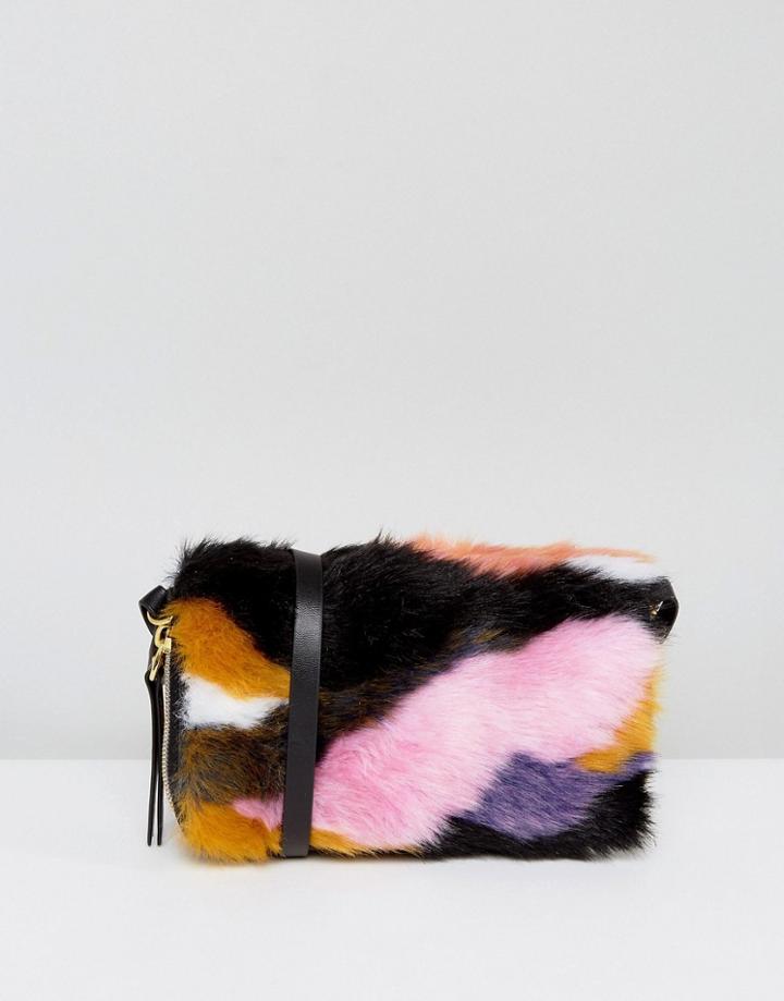 Monki Faux Fur Zip Purse Bag - Multi