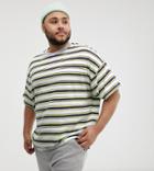 Asos Design Plus Organic Cotton Oversized T-shirt With Bright Retro Stripe - White