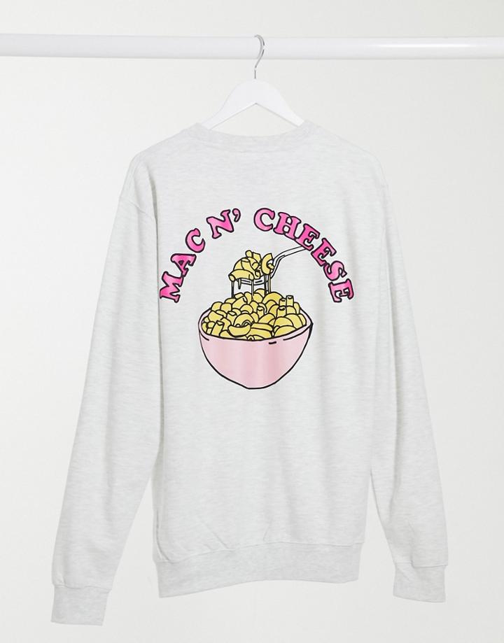 New Love Club Oversized Sweatshirt With 'mac N' Cheese' Graphic In Gray-grey
