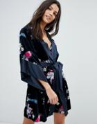 B By Ted Baker Flight Of The Orient Printed Velvet Kimono - Blue
