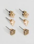 Icon Brand Gold Stud Earrings In 3 Pack - Gold