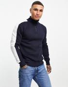 Le Breve Half Zip Panel Sweatshirt In Navy