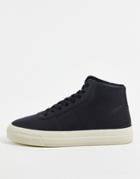 Pull & Bear Hi Top Sneakers In Black Pu