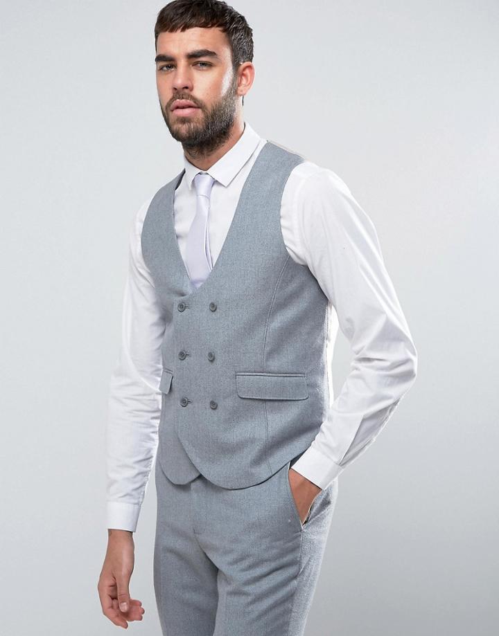 Asos Wedding Slim Suit Vest In Light Gray 100% Merino Wool - Gray