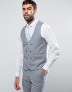 Asos Wedding Slim Suit Vest In Light Gray 100% Merino Wool - Gray