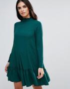 Traffic People High Neck Drop Hem Dress - Green