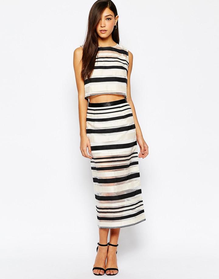 Jovonna Zebra Pencil Skirt With Zip Front In Stripe - Black