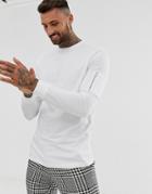 Asos Design Long Sleeve T-shirt With Ma1 Zip Sleeve Pocket In White - White