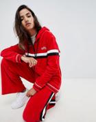 Criminal Damage Hooded Velour Track Top With Stripe - Red