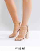 Truffle Collection Wide Fit Clear Block Heeled Sandal - Beige