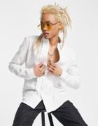 Asos Design Regular Shirt With Scalloped Bib Detail In White