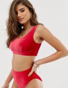 Asos Design Fuller Bust Mix And Match Velvet Supportive Crop Bikini Top Dd-g - Red