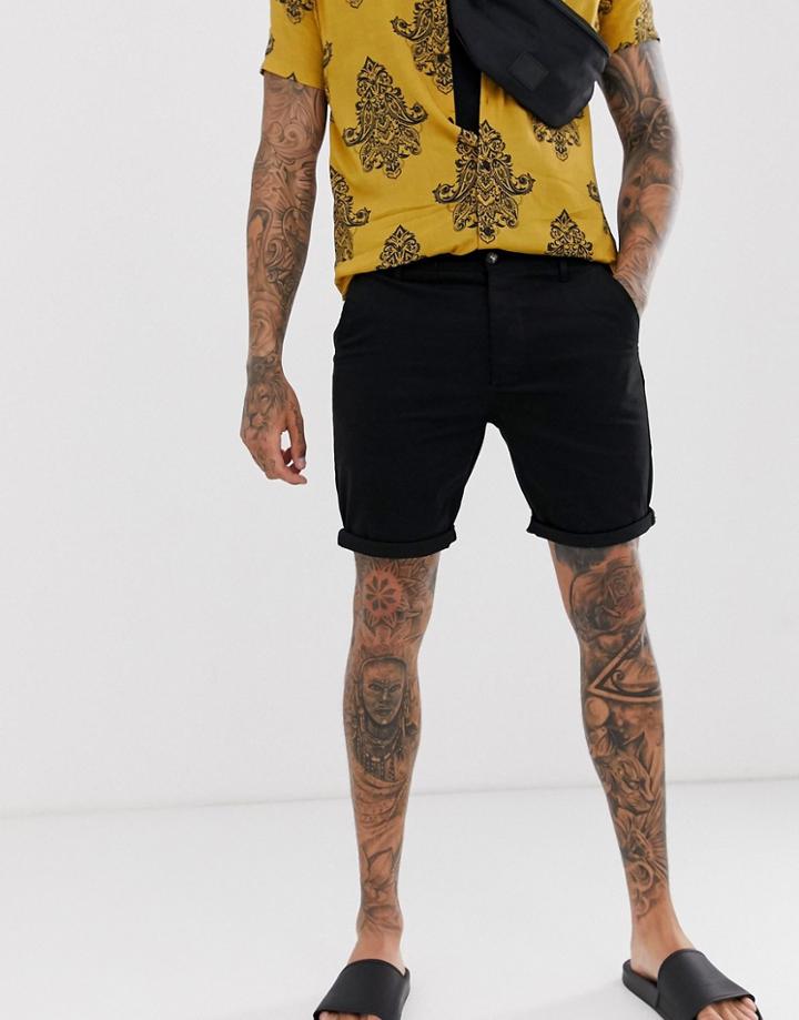 Asos Design Super Skinny Chino Shorts In Black
