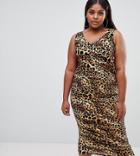 Asos Design Curve Slinky Animal Print Midaxi Dress - Multi