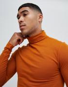 Asos Design Muscle Fit Long Sleeve T-shirt With Crew Neck With Roll Neck In Brown - Brown