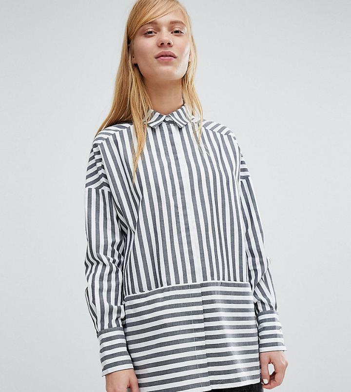 Monki Two Way Striped Shirt - Black