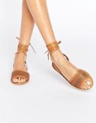 Asos Flaiz Leather Tie Leg Sandals - Tan