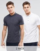 Asos Pique Polo 2 Pack Navy Marl/ White Save 17%