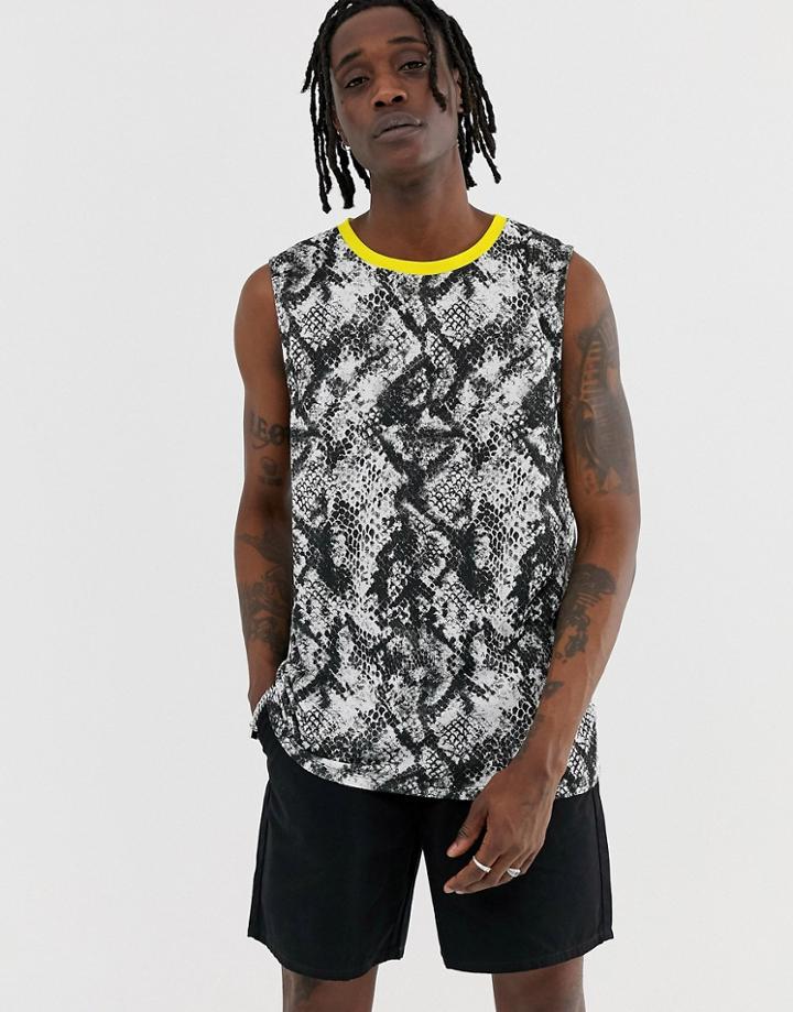 Urban Threads Snake Sleeveless T-shirt Tank With Neon Trim-gray
