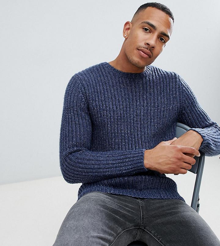 Asos Design Tall Heavyweight Fisherman Rib Sweater In Navy
