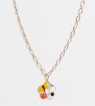 Asos Design Curve Necklace With Trapped Flower Shape Pendant In Gold Tone