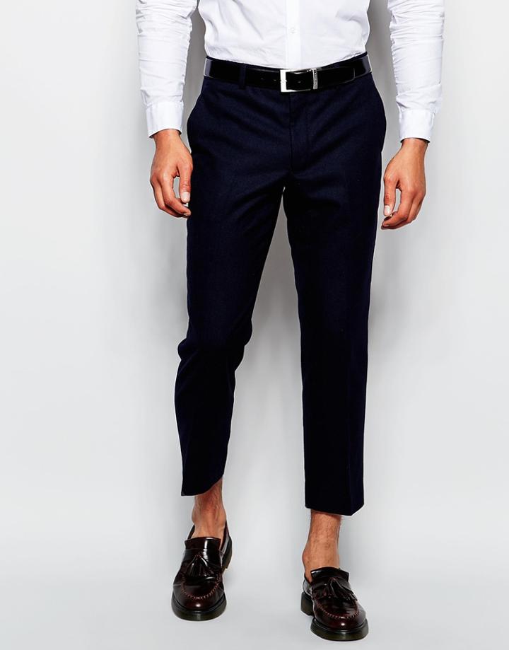 Farah Cropped Pants In Wool Mix Slim Fit - Navy