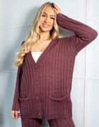 Asos Design Lounge Knit Wide Rib Cardigan In Brown (part Of A Set)-multi