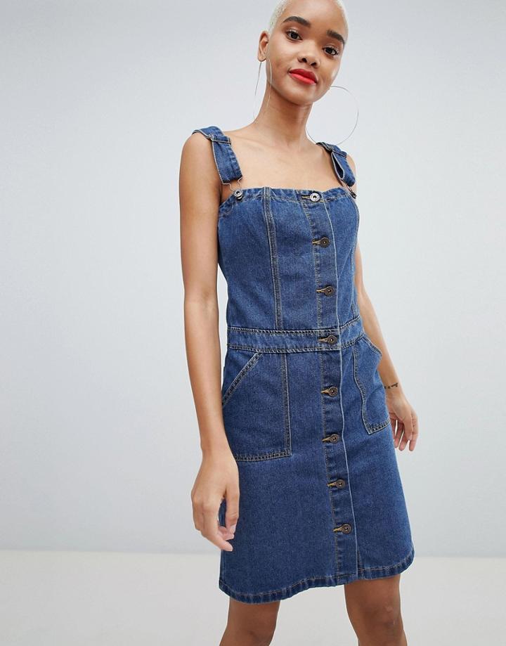 Liquor N Poker Denim Button Through Mini Dress-blue