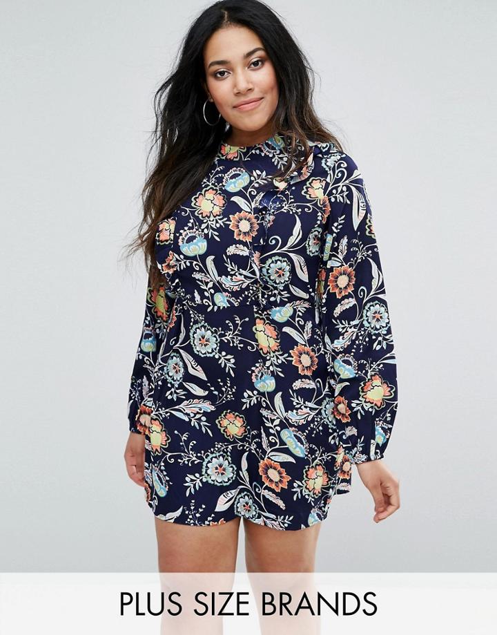Ax Paris Plus Floral Ruffle Front Dress - Multi