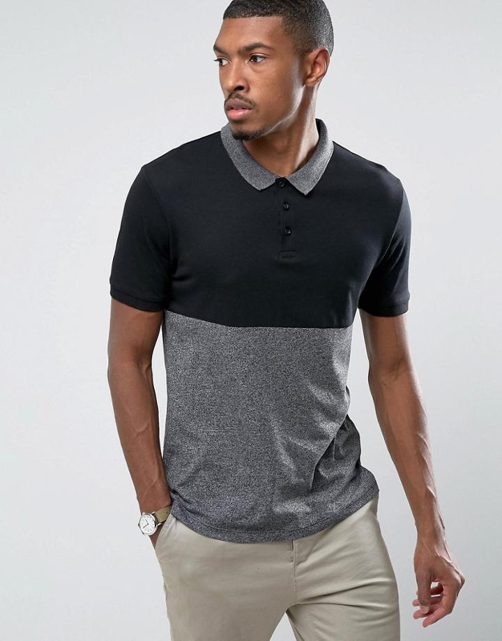 New Look Polo With Marl Trim In Black - Black