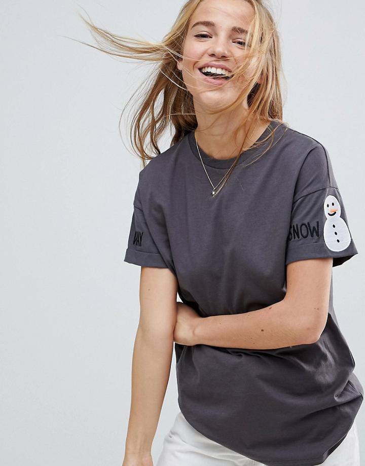 Asos Holidays T-shirt With Snow Way Embroidery - Gray