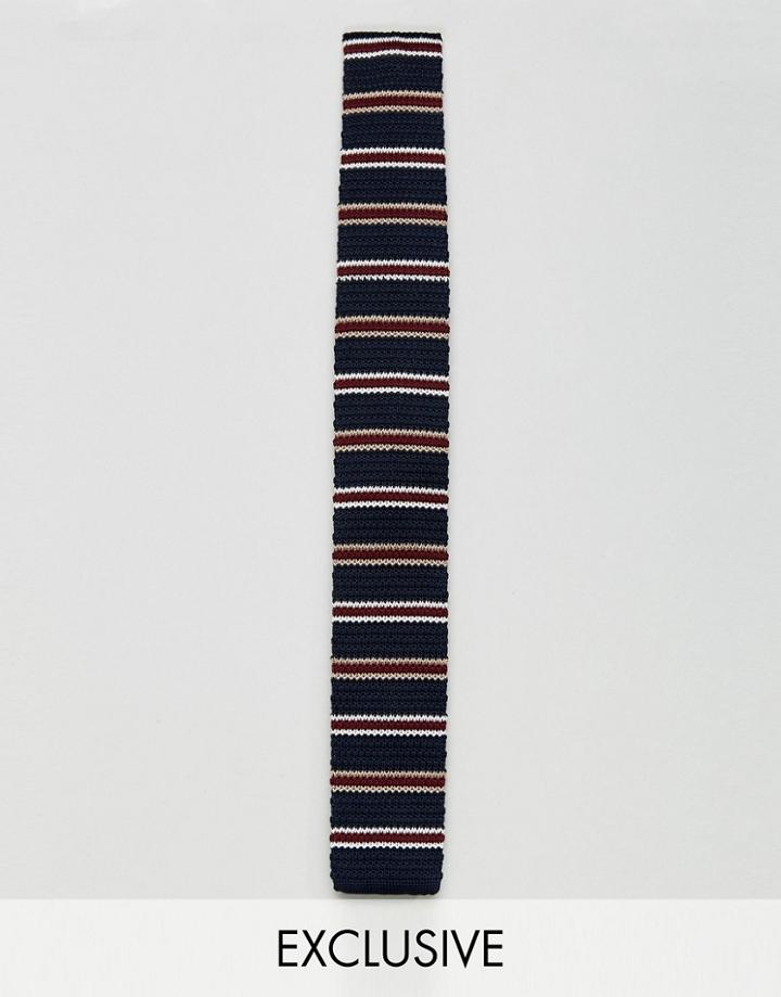 Heart & Dagger Knitted Square Tie In Stripe - Navy